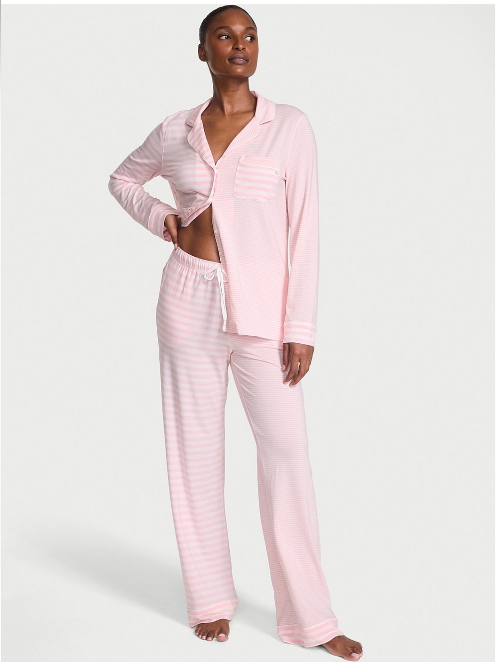 Victoria's Secret Pink Striped Long-Sleeve Pajama Set